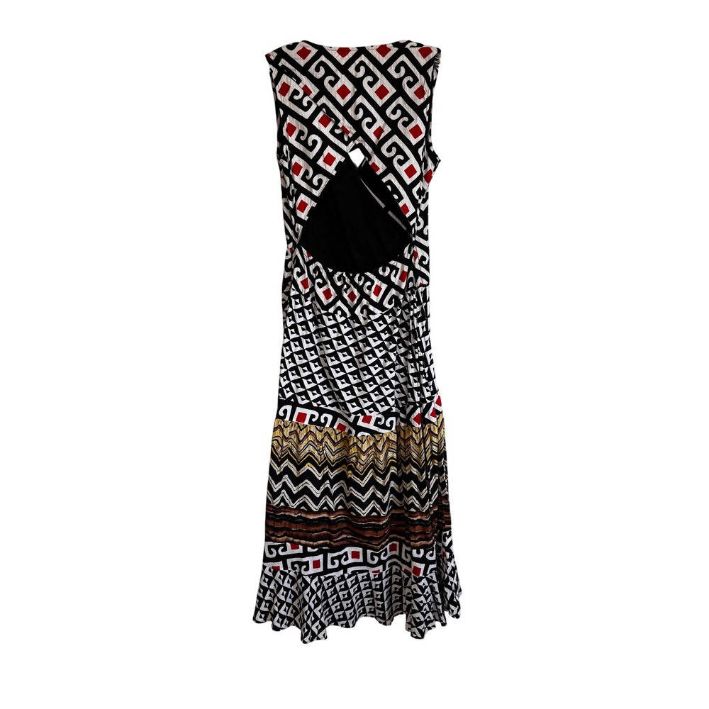 Sabby Anand Maxi Dress Sz L Cotton Geometric Tribal Print Open Back Boho Resort - Picture 4 of 11